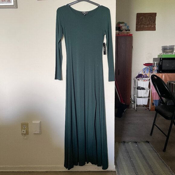 Lulu's "Swept Away" Forest Green Longsleeve Maxi Dress - Picture 1 of 12
